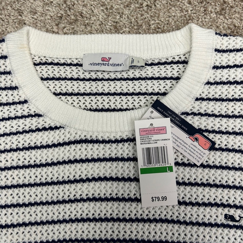 Vineyard Vines Cropchet‎ Striped Open Knit Crochet Sweater Women Size Large - Picture 7 of 9